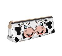 NBHDZENGW Cute Cow Cute Triangle Leather Pencil Case with Smooth Zipper,Stylish Durable Pouch for School,Office,Travel-Lightweight Full Print Stationery Holder