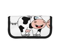 NBHDZENGW Cute Cow Large Canvas Pencil Case Makeup Bag Organizer-Premium Zippered Pouch with Mesh Pocket,Color-Block Design (Black Trim)-School Trave Cosmetic Bag
