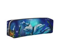 NBHDZENGW Cute Dolphin Leather Pencil Case with Smooth Zipper,Stylish Durable Zippered Pouch for School,Office,Travel-Lightweight Full Print Stationery Holder