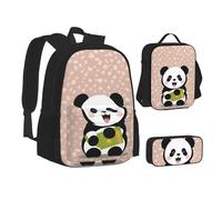 NBHDZENGW Cute Panda 3pcs Printed Backpack Set, 600d Oxford-Cloth Laptop Backpack with Insulated Lunch Bag Pencil Case,Adjustable Multifunctional School Travel Bag