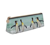 NBHDZENGW Cute Penguin Cute Triangle Leather Pencil Case with Smooth Zipper,Stylish Durable Pouch for School,Office,Travel-Lightweight Full Print Stationery Holder