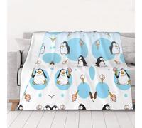 NBHDZENGW Cute Penguins Soft Lightweight Flannel Blanket-Single-Side Printed Anti-Pilling Flannel,Warm All-Season Throw For Bed Sofa Camping Travel