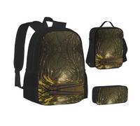 NBHDZENGW Dark Path 3pcs Printed Backpack Set, 600d Oxford-Cloth Laptop Backpack with Insulated Lunch Bag Pencil Case,Adjustable Multifunctional School Travel Bag