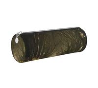 NBHDZENGW Dark Path Large Capacity Cylinder Pencil Case,Printed Leather Cross-Grain PVC Pen Bag with Smooth Zipper, Round Pouch