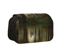 NBHDZENGW Deer by The River Flip Top Double Layer Pencil Case-Large Capacity Premium Polyester Fabric,Full Print Design-Ideal for School,Travel
