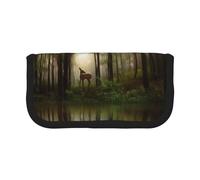 NBHDZENGW Deer By The River Large Capacity Canvas Pencil Case,Print Black Border Contrasting Color Pencil Pouch with Double Zipper,Portable Multifunctional Stationery Bag