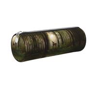 NBHDZENGW Deer By The River Large Capacity Cylinder Pencil Case,Printed Leather Cross-Grain PVC Pen Bag with Smooth Zipper, Round Pouch