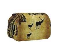 NBHDZENGW Deer Flip Top Double Layer Pencil Case-Large Capacity Premium Polyester Fabric,Full Print Design-Ideal for School,Travel
