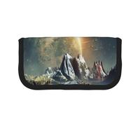 NBHDZENGW Earth Mountain Large Capacity Canvas Pencil Case,Print Black Border Contrasting Color Pencil Pouch with Double Zipper,Portable Multifunctional Stationery Bag