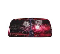 NBHDZENGW Eiffel Tower Fireworks Cute Leather Pencil Case with Smooth Zipper,Stylish Durable Pouch for School,Office,Travel-Lightweight Full Print Stationery Holder