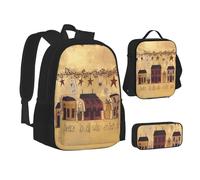 NBHDZENGW Fall Country Barn 3pcs Printed Backpack Set, 600d Oxford-Cloth Laptop Backpack with Insulated Lunch Bag Pencil Case,Adjustable Multifunctional School Travel Bag
