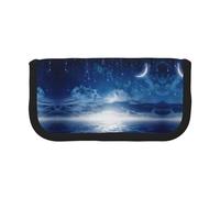 NBHDZENGW Falling Star Moon Large Canvas Pencil Case Makeup Bag Organizer-Premium Zippered Pouch with Mesh Pocket,Color-Block Design (Black Trim)-School Trave Cosmetic Bag
