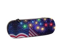 NBHDZENGW Firework American Flag 4th of July Hard Shell Pencil Case,Premium Pu Leather Eco-Friendly Plastic Box with Velvet Interior Multi-Purpose Pencil Bag