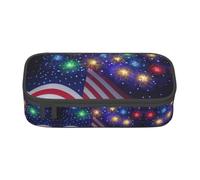 NBHDZENGW Firework American Flag 4th of July Large Capacity Oxford-Cloth Pencil Case, Full Print Stationery Pouch with Mesh Pocket Removable Divider,Multi-Compartment Zipper