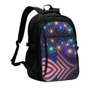 NBHDZENGW Firework American Flag 4th Of July Multi-Functional Travel Laptop Backpack With Usb-Charging Port, Large Capacity 12-Pocket Daypack With Anti-Theft Hidden Pocket