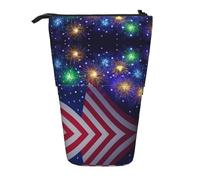NBHDZENGW Firework American Flag 4th of July Vertical Expandable Pencil Case with Print,Durable Oxford-Fabric,Adjustable Height (10.5cm to 18cm),3 Inner Slots for School Office Travel