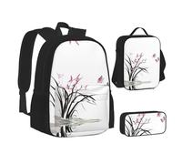 NBHDZENGW Floral Butterfly 3pcs Printed Backpack Set, 600d Oxford-Cloth Laptop Backpack with Insulated Lunch Bag Pencil Case,Adjustable Multifunctional School Travel Bag