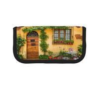 NBHDZENGW Flowers Green Plants City Life Large Capacity Canvas Pencil Case,Print Black Border Contrasting Color Pencil Pouch with Double Zipper,Portable Multifunctional Stationery Bag
