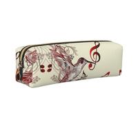 NBHDZENGW Flying Bird Musical Notes All-Over Printed Pencil Case,Cross Texture PVC Leather Pen Pouch, Lightweight Zipper Stationery Bag