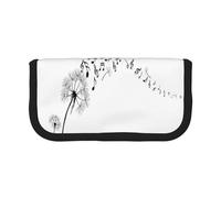 NBHDZENGW Flying Flowers and Music Symbols Large Capacity Canvas Pencil Case,Print Black Border Contrasting Color Pencil Pouch with Double Zipper,Portable Multifunctional Stationery Bag