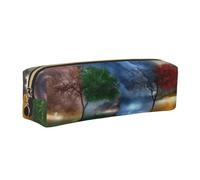 NBHDZENGW Four Season Tree All-Over Printed Pencil Case,Cross Texture PVC Leather Pen Pouch, Lightweight Zipper Stationery Bag