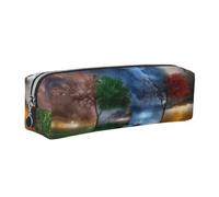 NBHDZENGW Four Season Tree All-Over Printed Pencil Case,Cross Texture PVC Leather Pen Pouch, Lightweight Zipper Stationery Bag