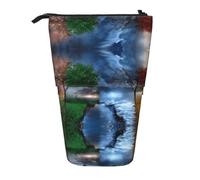 NBHDZENGW Four Season Tree Vertical Expandable Pencil Case with Print,Durable Oxford-Fabric,Adjustable Height (10.5cm to 18cm),3 Inner Slots for School Office Travel