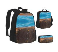 NBHDZENGW Freeway Highway Road in The Desert 3pcs Printed Backpack Set, 600d Oxford-Cloth Laptop Backpack with Insulated Lunch Bag Pencil Case,Adjustable Multifunctional School Travel Bag