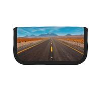 NBHDZENGW Freeway Highway Road in The Desert Large Capacity Canvas Pencil Case,Print Black Border Contrasting Color Pencil Pouch with Double Zipper,Portable Multifunctional Stationery Bag
