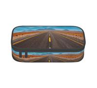 NBHDZENGW Freeway Highway Road in The Desert Large Capacity Oxford-Cloth Pencil Case, Full Print Stationery Pouch with Mesh Pocket Removable Divider,Multi-Compartment Zipper