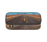 NBHDZENGW Freeway Highway Road in The Desert Large Capacity Pencil Case,Multi-Compartment Stationery Toiletry Bag for School,Office,Travel-Durable Polyester (Stylish Printed Design)