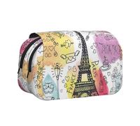 NBHDZENGW French Paris Tour Eiffel Tower Flip Top Double Layer Pencil Case-Large Capacity Premium Polyester Fabric,Full Print Design-Ideal for School,Travel