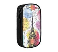 NBHDZENGW French Paris Tour Eiffel Tower Large Capacity Double Layer Pencil Case,Custom Printed Durable Polyester Organizer for School, Office, Travel, Art Supplies Makeup