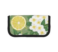 NBHDZENGW Fresh Lemon Large Capacity Canvas Pencil Case,Print Black Border Contrasting Color Pencil Pouch with Double Zipper,Portable Multifunctional Stationery Bag