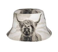 NBHDZENGW Funny Highland Cow Unisex Foldable Bucket Hat,Lightweight Polyester Twill, Full-Print Sun Protection Cap for Men Women,Breathable Travel Beach Hat with Multi-Sided Printing