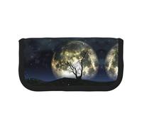 NBHDZENGW Galaxy Moon Large Canvas Pencil Case Makeup Bag Organizer-Premium Zippered Pouch with Mesh Pocket,Color-Block Design (Black Trim)-School Trave Cosmetic Bag