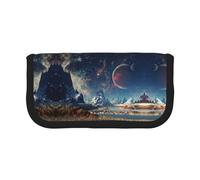 NBHDZENGW Galaxy Planet Large Canvas Pencil Case Makeup Bag Organizer-Premium Zippered Pouch with Mesh Pocket,Color-Block Design (Black Trim)-School Trave Cosmetic Bag