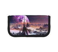 NBHDZENGW Galaxy Stars Hills Large Canvas Pencil Case Makeup Bag Organizer-Premium Zippered Pouch with Mesh Pocket,Color-Block Design (Black Trim)-School Trave Cosmetic Bag