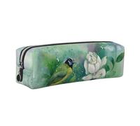 NBHDZENGW Gardenia Flowers Birds All-Over Printed Pencil Case,Cross Texture PVC Leather Pen Pouch, Lightweight Zipper Stationery Bag