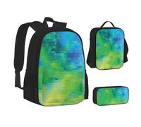 NBHDZENGW Geometric Abstract Triangles 3pcs Printed Backpack Set, 600d Oxford-Cloth Laptop Backpack with Insulated Lunch Bag Pencil Case,Adjustable Multifunctional School Travel Bag