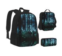 NBHDZENGW Ghost Hid Behind The Trees 3pcs Printed Backpack Set, 600d Oxford-Cloth Laptop Backpack with Insulated Lunch Bag Pencil Case,Adjustable Multifunctional School Travel Bag