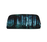 NBHDZENGW Ghost Hid Behind The Trees Cute Leather Pencil Case with Smooth Zipper,Stylish Durable Pouch for School,Office,Travel-Lightweight Full Print Stationery Holder
