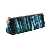 NBHDZENGW Ghost Hid Behind The Trees Cute Triangle Leather Pencil Case with Smooth Zipper,Stylish Durable Pouch for School,Office,Travel-Lightweight Full Print Stationery Holder