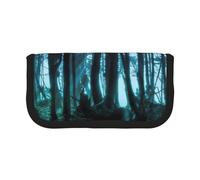 NBHDZENGW Ghost Hid Behind The Trees Large Canvas Pencil Case Makeup Bag Organizer-Premium Zippered Pouch with Mesh Pocket,Color-Block Design (Black Trim)-School Trave Cosmetic Bag