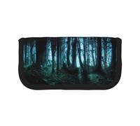 NBHDZENGW Ghost Hid Behind The Trees Large Capacity Canvas Pencil Case,Print Black Border Contrasting Color Pencil Pouch with Double Zipper,Portable Multifunctional Stationery Bag