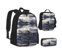NBHDZENGW Giant Nuclear Ship 3pcs Printed Backpack Set, 600d Oxford-Cloth Laptop Backpack with Insulated Lunch Bag Pencil Case,Adjustable Multifunctional School Travel Bag