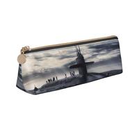 NBHDZENGW Giant Nuclear Ship Cute Triangle Leather Pencil Case with Smooth Zipper,Stylish Durable Pouch for School,Office,Travel-Lightweight Full Print Stationery Holder