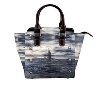 NBHDZENGW Giant Nuclear Ship Genuine Leather Crossbody Satin Bag With Studs And All-Over Print,Adjustable Detachable Strap, Elegant Spacious Tote Purse For Women