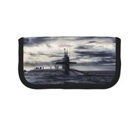 NBHDZENGW Giant Nuclear Ship Large Canvas Pencil Case Makeup Bag Organizer-Premium Zippered Pouch with Mesh Pocket,Color-Block Design (Black Trim)-School Trave Cosmetic Bag