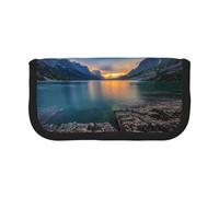 NBHDZENGW Glacier National Park Large Capacity Canvas Pencil Case,Print Black Border Contrasting Color Pencil Pouch with Double Zipper,Portable Multifunctional Stationery Bag
